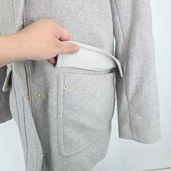J. Crew Gray Wool Vail Fur Hooded Parka Coat Long Jacket Women Size 14 - Picture 5 of 11